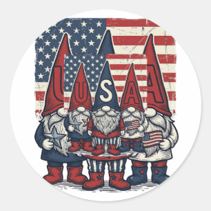 Patriotic USA Gnome Trio Vintage Vector Design_1 Classic Round Sticker