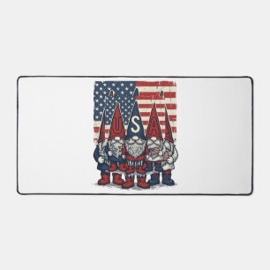 Patriotic USA Gnome Trio Vintage Vector Design_1 Desk Mat
