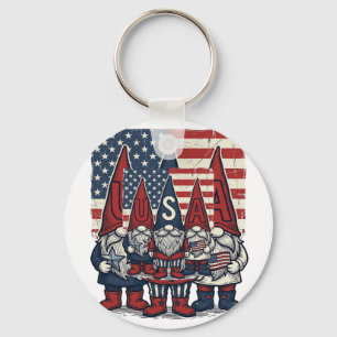 Patriotic USA Gnome Trio Vintage Vector Design_1 Key Ring