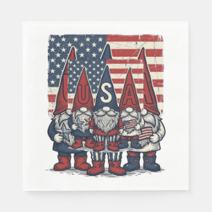 Patriotic USA Gnome Trio Vintage Vector Design_1 Napkin