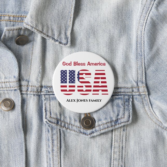 Patriotic USA God Bless America 3-in Round Button (In Situ)