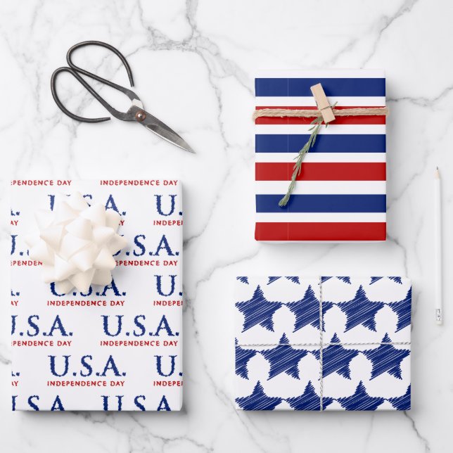 Patriotic USA Independence Day Wrapping Paper Sheet (Front)