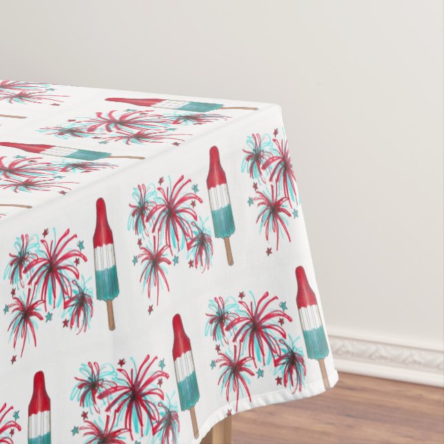 Patriotic USA July 4th Rocket Pop Fireworks Tablecloth (In Situ)