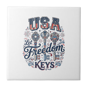 Patriotic USA Let Freedom Keys Vector Shirt Design Ceramic Tile