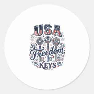 Patriotic USA Let Freedom Keys Vector Shirt Design Classic Round Sticker
