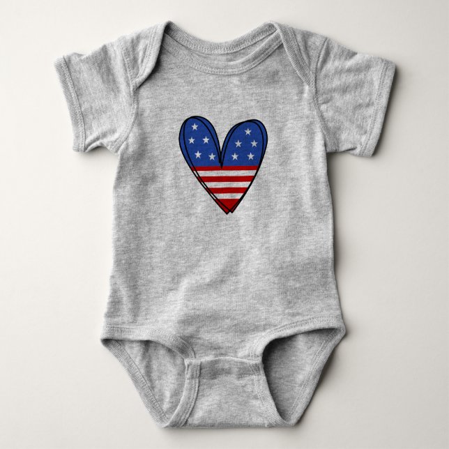 Patriotic USA Love Heart Baby Bodysuit (Front)