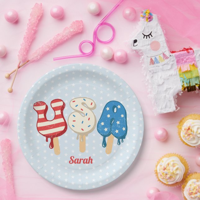 Patriotic USA Love Popsicle  Paper Plate (Party)