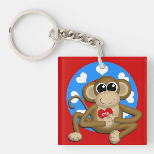 Patriotic USA Monkey Acrylic Square Keychain (Front)