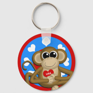 Patriotic USA Monkey Basic Keychain
