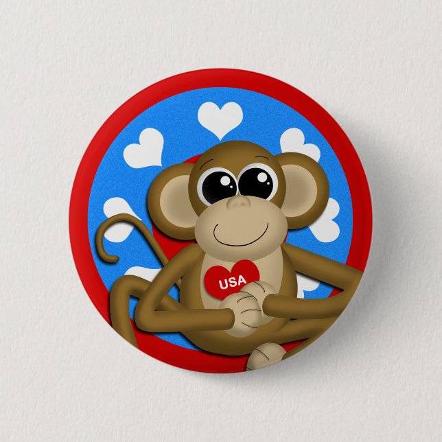 Patriotic USA Monkey pin button (Front)