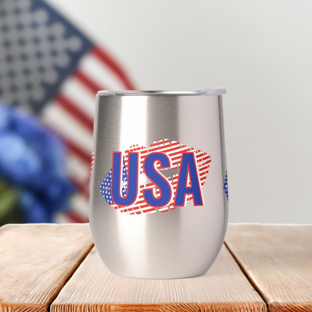 Patriotic USA Monogram Lips Thermal Wine Tumbler (Patriotic kisses just for you! You can add your initials or keep USA. Perfect for 4th July BBQ!)