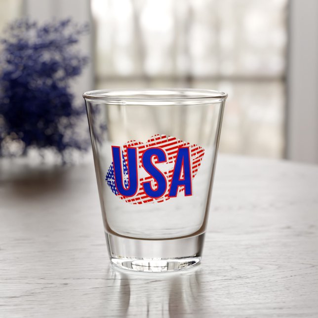 Patriotic USA Monogram Lipstick Kiss Shot Glass (A red white and blue lipstick kiss shot glass with your initials )