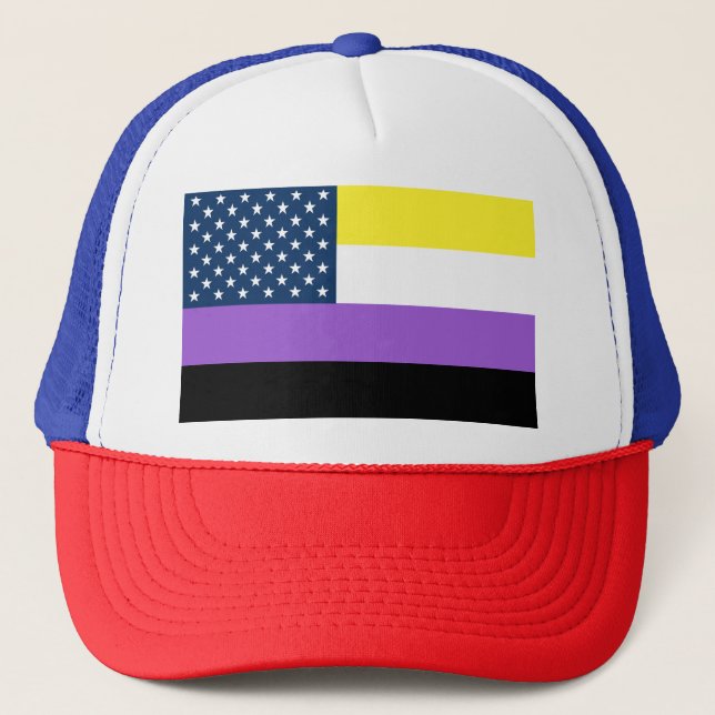 Patriotic USA Nonbinary Flag Trucker Hat (Front)