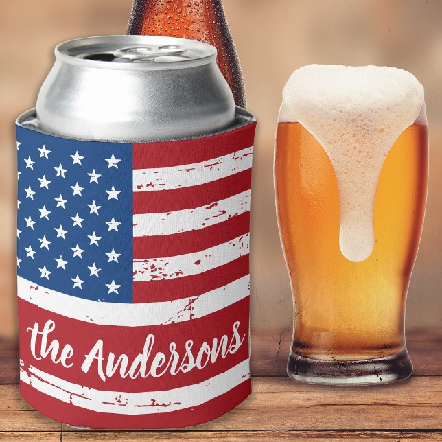 Patriotic USA Personalised Name American Flag Can Cooler (Creator Uploaded)