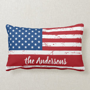 Patriotic USA Personalised Name American Flag Lumbar Cushion