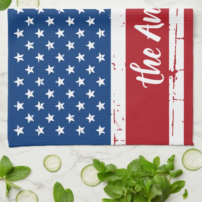 Patriotic USA Personalised Name American Flag Tea Towel (Folded)