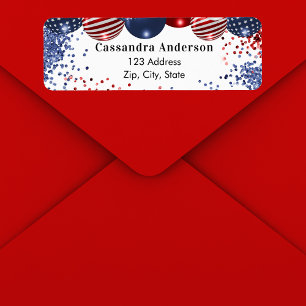 Patriotic USA red white blue flag return address Label