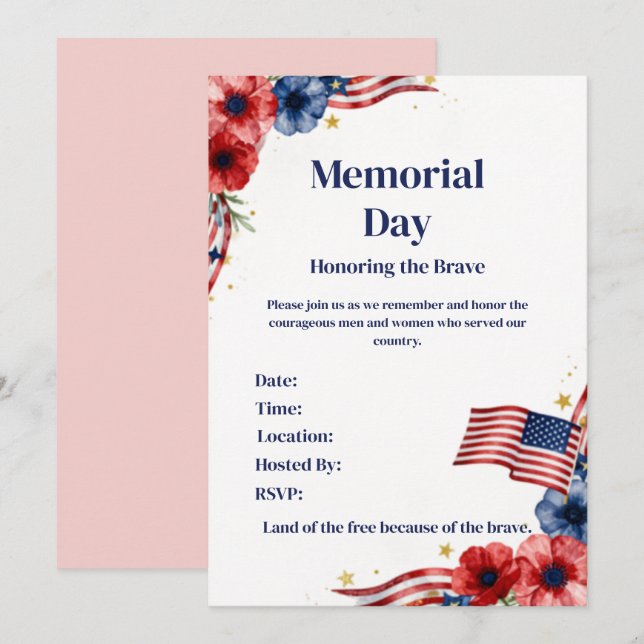 Patriotic USA Red White Blue Invite (Front/Back)