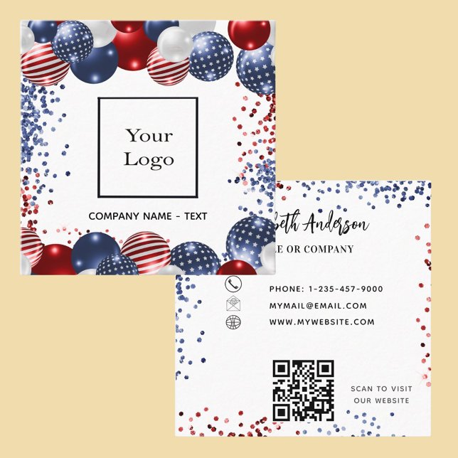 Patriotic USA red white blue logo QR code Square Business Card (Creator Uploaded)