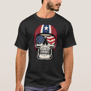 Patriotic Usa Retro Skull With Helmet And Sunglass T-Shirt