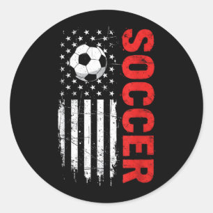 Patriotic USA Soccer Ball Distressed American Flag Classic Round Sticker