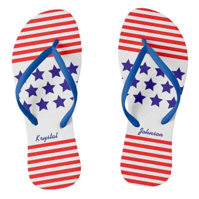 Patriotic USA Stars and Stripes with Name Thongs (Footbed)
