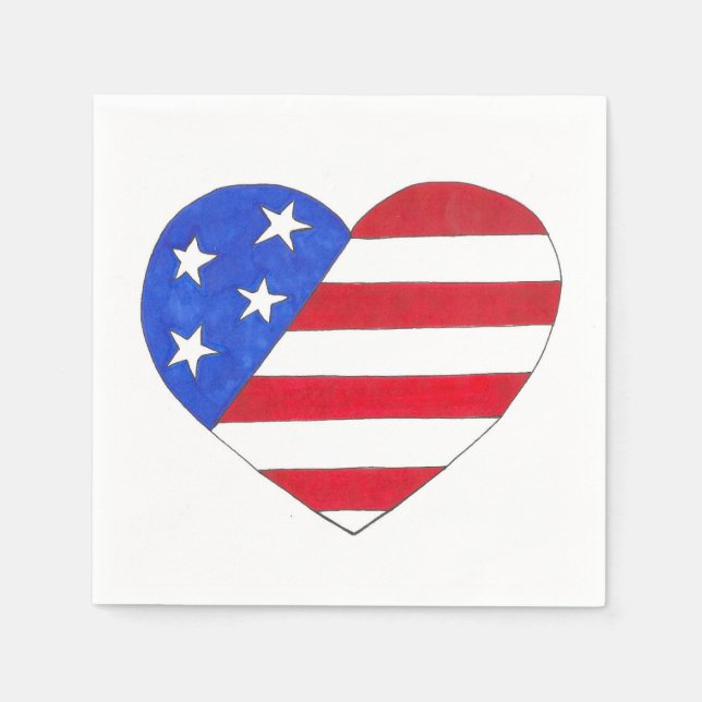 Patriotic USA Stars Stripes Heart American Flag Napkin (Front)