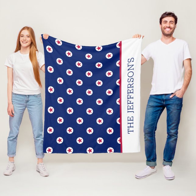 Patriotic USA Stars Stripes NAME Red White Blue Fleece Blanket (In Situ)