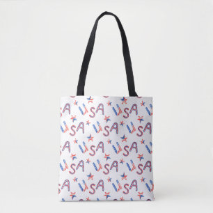 Patriotic USA Themed Tote Bag with Black Handles