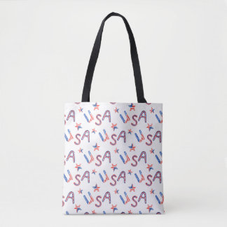 Patriotic USA Themed Tote Bag with Black Handles