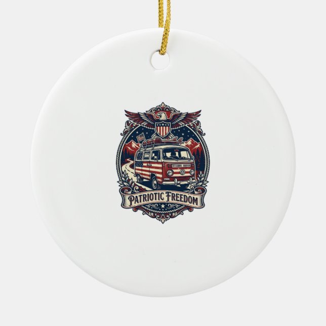 Patriotic Van Life Vector Graphic Tee_1 Ceramic Ornament (Front)