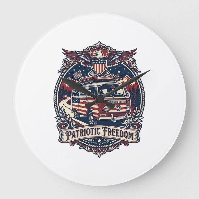 Patriotic Van Life Vector Graphic Tee_1 Large Clock (Front)