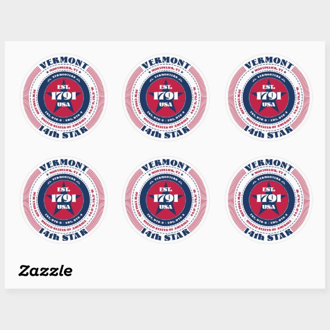 Patriotic Vermont Circle Design Sticker (Sheet)