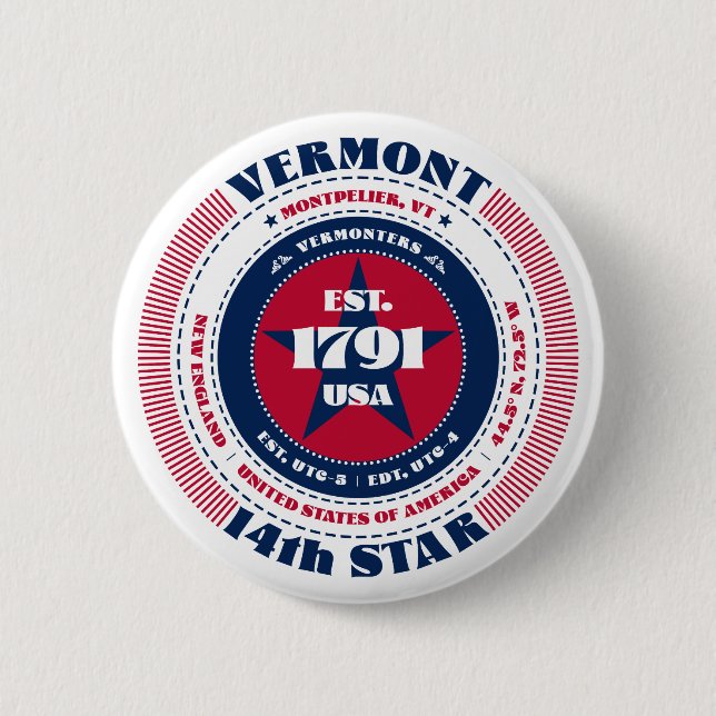 Patriotic Vermont Circle with State Details 6 Cm Round Badge (Front)
