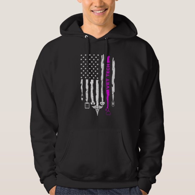 Patriotic Vet Tech USA Flag Nurses Vet Tech Week Hoodie (Front)