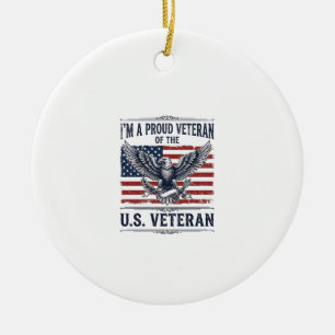 Patriotic Veteran Eagle Vintage Engraving Shirt De Ceramic Ornament
