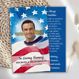 Patriotic Veteran Memorial Funeral Prayer Card