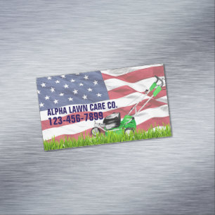 Patriotic Veteran Yard Landscaping Grass Mowing Magnetic Business Card