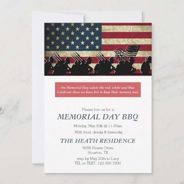 Patriotic Veterans Silhouette Memorial Day Invitation (Front)