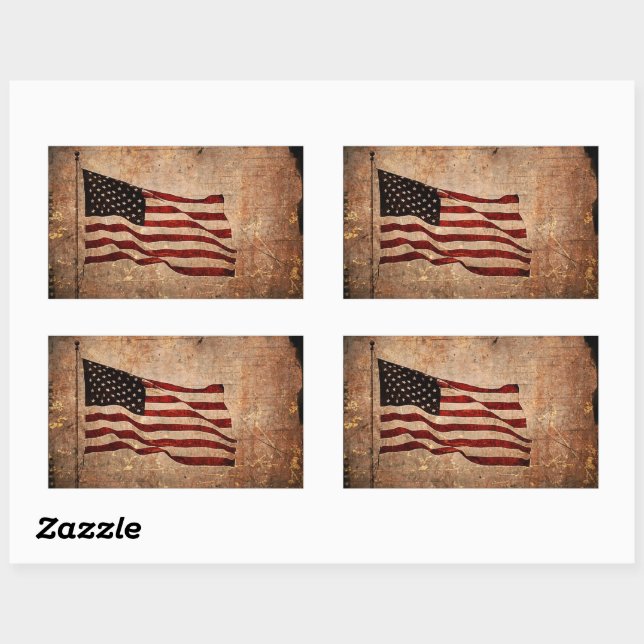 Patriotic Vintage American Flag Independence Day Rectangular Sticker (Sheet)