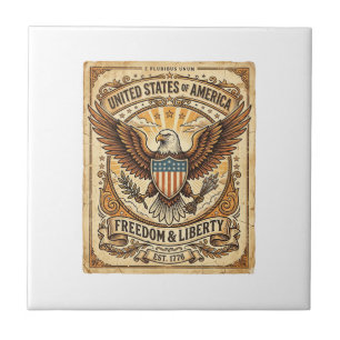 Patriotic Vintage Bald Eagle Distressed Ceramic Tile