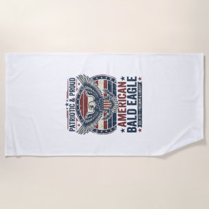 Patriotic Vintage Bald Eagle Distressed T-Shirt (3 Beach Towel