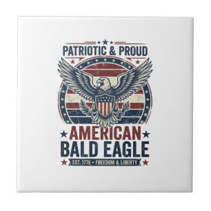 Patriotic Vintage Bald Eagle Distressed T-Shirt (3 Ceramic Tile