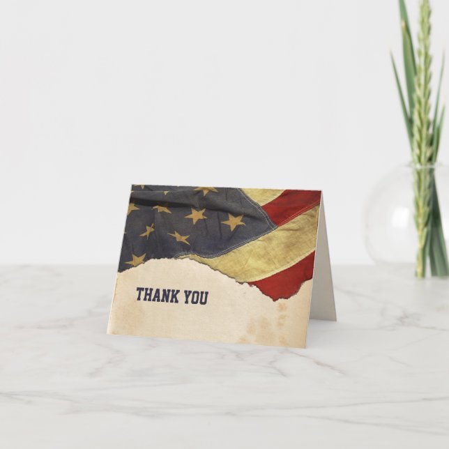 Patriotic Vintage Flag Thank You Card (Front)