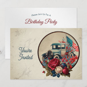 Patriotic Vintage Truck Birthday Invitation