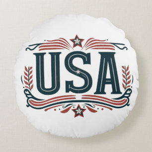 Patriotic, vintage USA Round Cushion