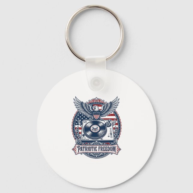 Patriotic Vinyl Collector Vector Graphic Tee Key Ring (Front)