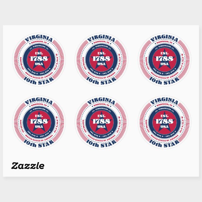 Patriotic Virginia Circle Design Sticker (Sheet)