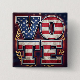 Patriotic VOTE American Flag Typography Design 15 Cm Square Badge
