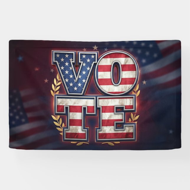 Patriotic VOTE American Flag Typography Design Banner (Horizontal)